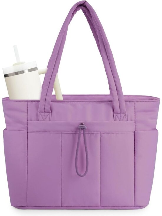 Handbags - Women 09-purple Tote Bag with Cup Holder Laptop Sleeve Travel Work Bag